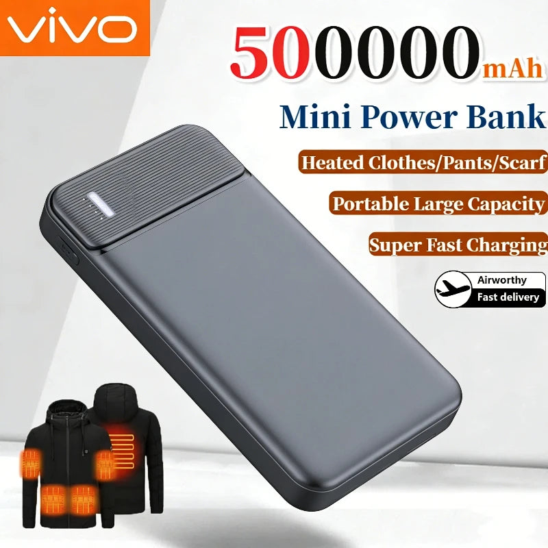 VIVO 500000mAh Mini Power Bank Portable Large Capacity Super Fast Charging Powerbank Heating for Vest Jacket External Battery