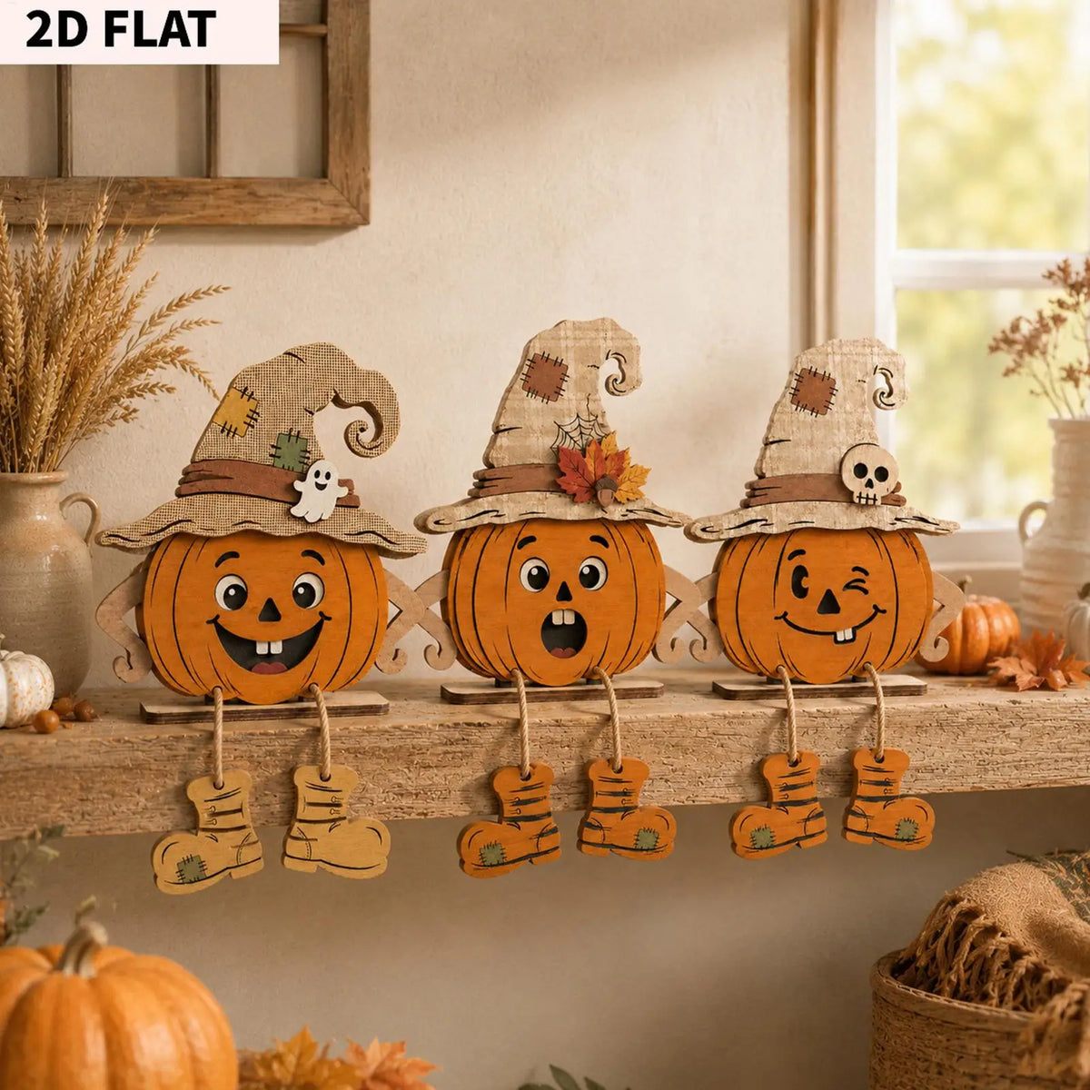 Wooden Pumpkin Trio Decor