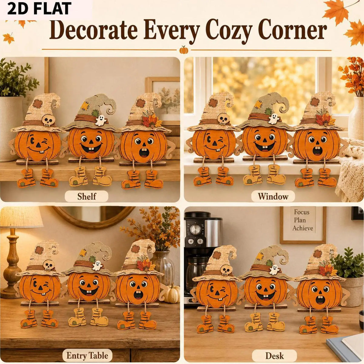 Wooden Pumpkin Trio Decor