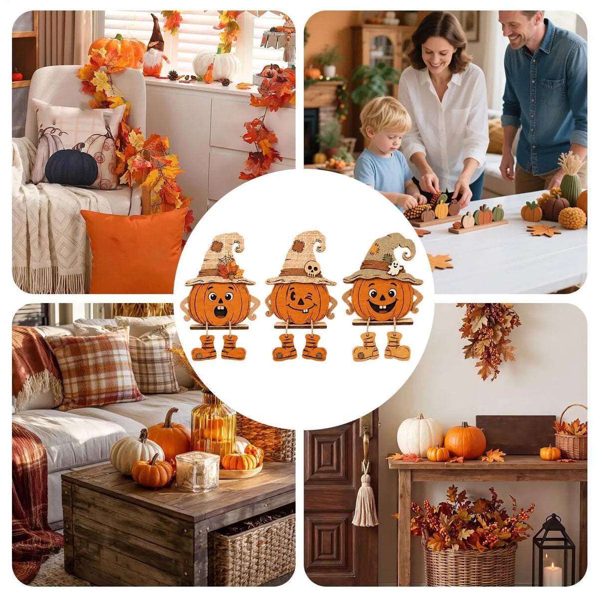 Wooden Pumpkin Trio Decor