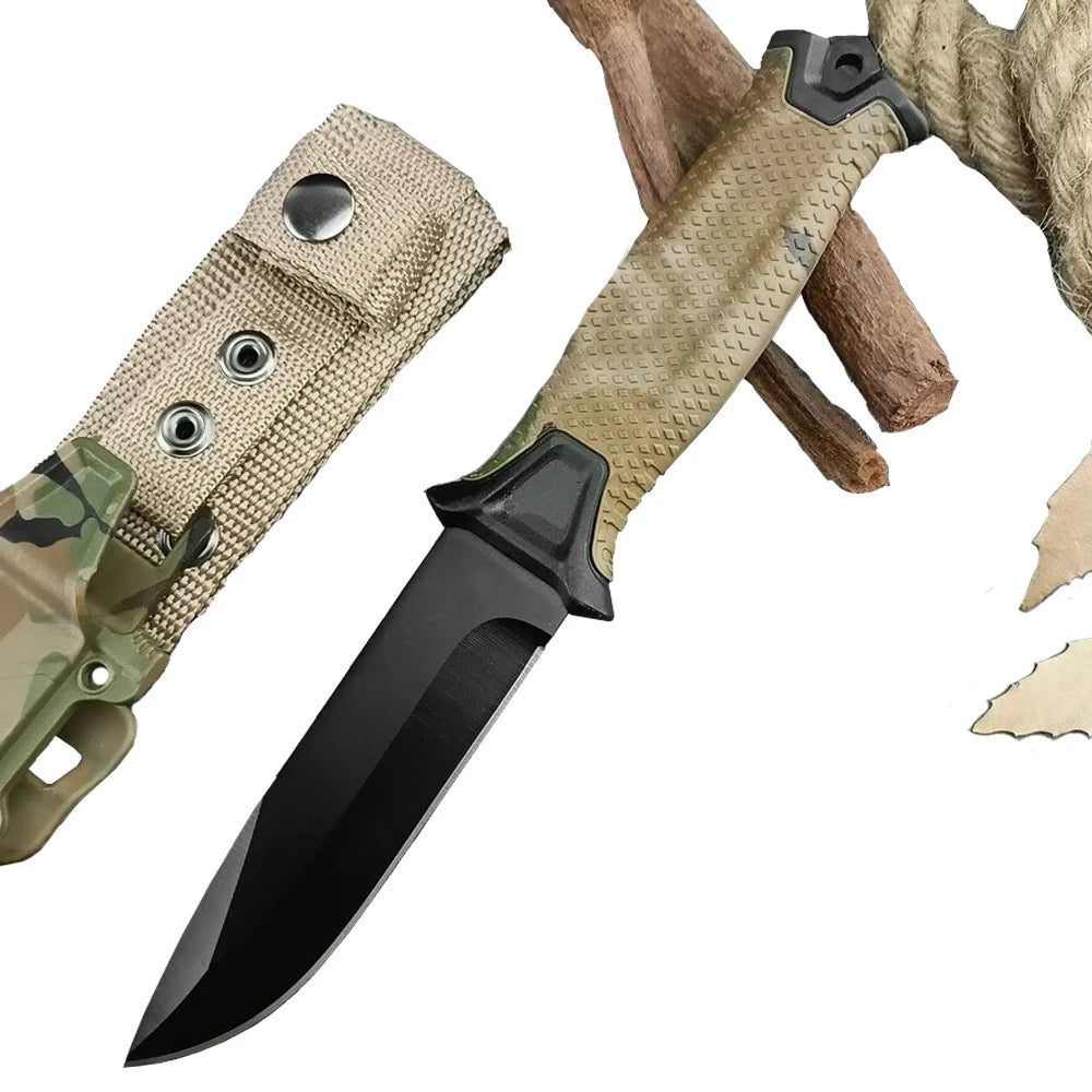 CAMO GB 1500 StrongArm Full Tang Fixed Blade Knife 8Cr13Mov Black Blade Rubber Handles Tactical Hunting Military Knives