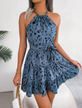 Leopard Print Ruffled Swing Halter Dress
